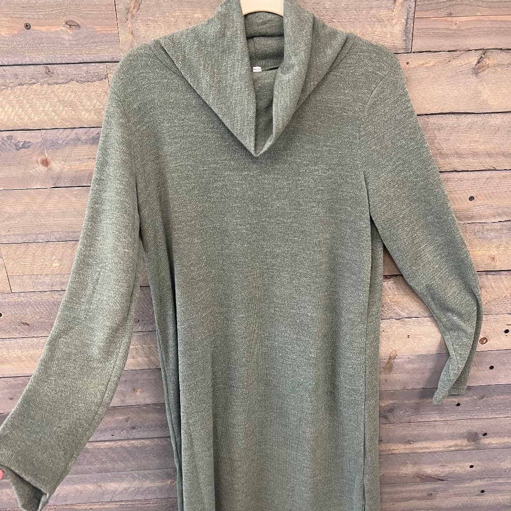 Turtle Neck Long Sleeve Dress with Side Slits and High Low Hem